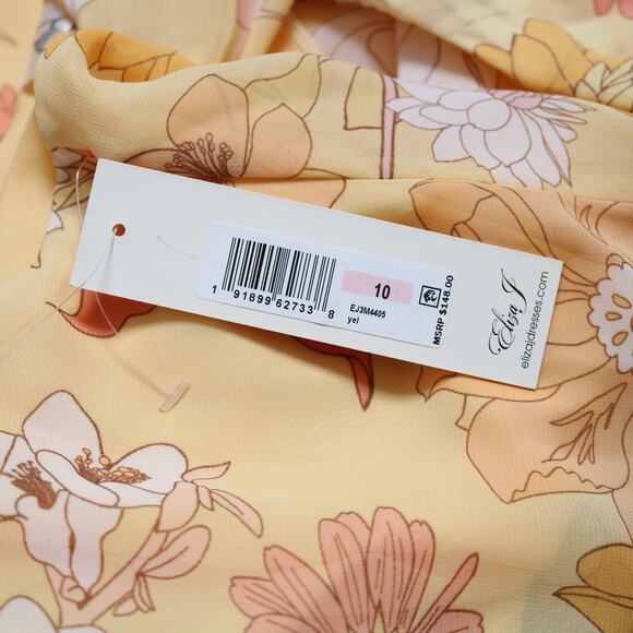 Eliza J Yellow Floral Halter High Low Dress Sleeveless Tie Back Midi Size 10 NWT - Picture 9 of 12